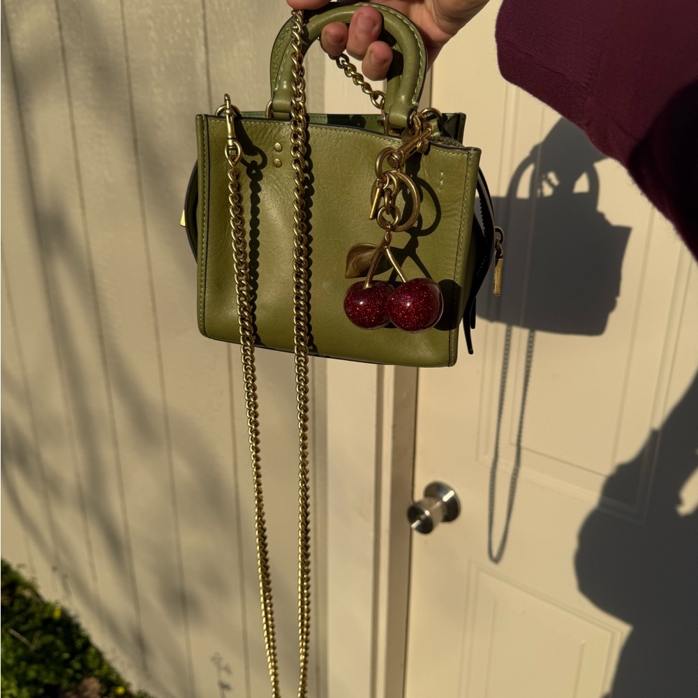 Coach Green and Gold Mini Bag with Chain Strap